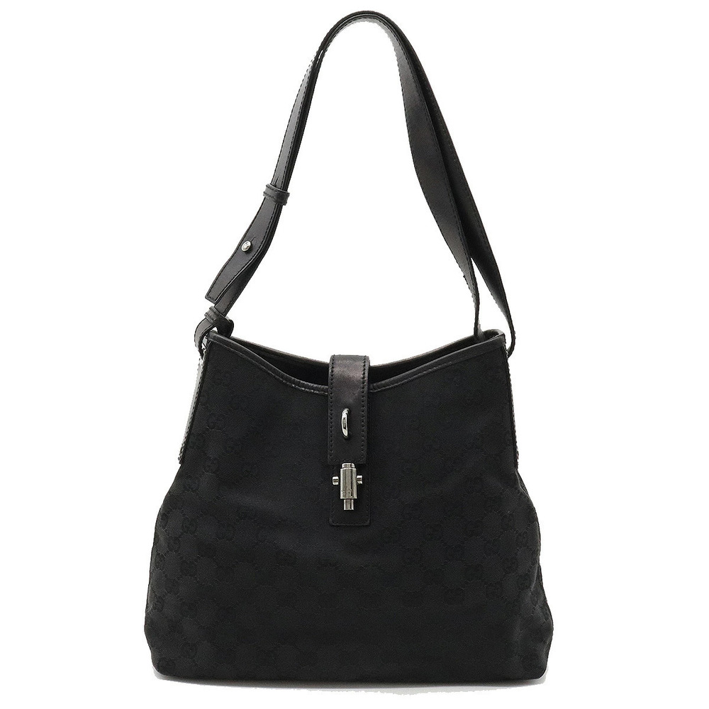 Gucci GG Canvas Jackie Shoulder Bag Hobo Leather Black
